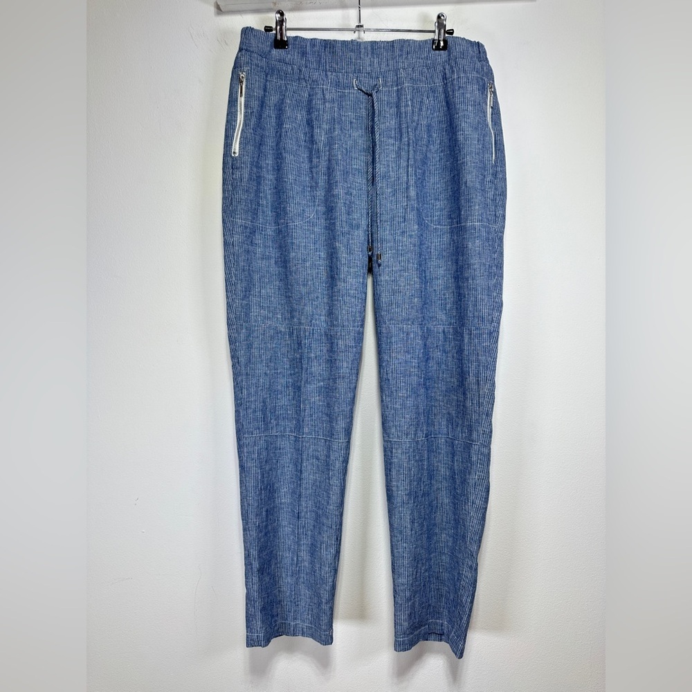 Melissa Nepton Coastal Chambray Stripe Cotton Pants Drawstring Trouser Blue M